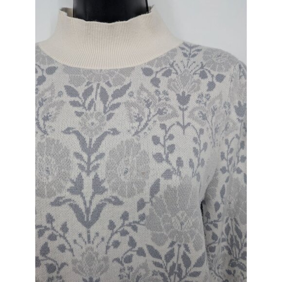 Ann Taylor Mock Neck Jacquard Floral Knit Sweater Size M Pullover Cottage Cozy - Picture 6 of 11